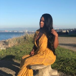 Yellow deep v maxi dress